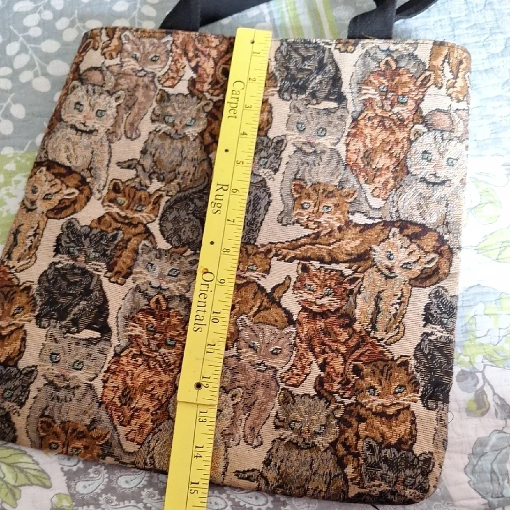 Cat Tapestry Tote Bag with Black Straps